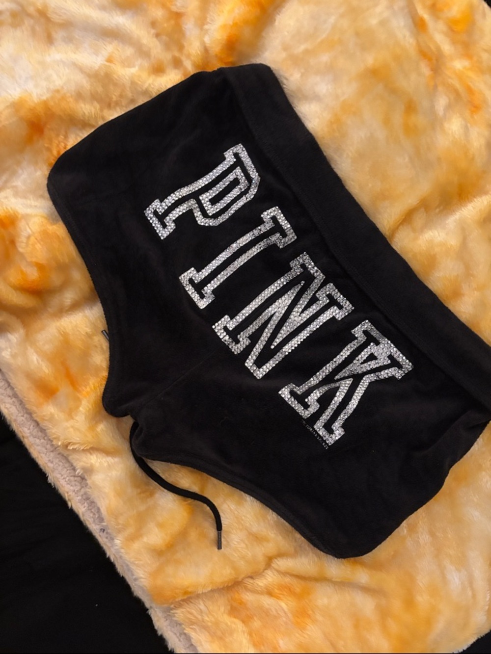 PINK Victoria's Secret Black Terry Drawstring Athletic Shorts - Picture 3 of 5